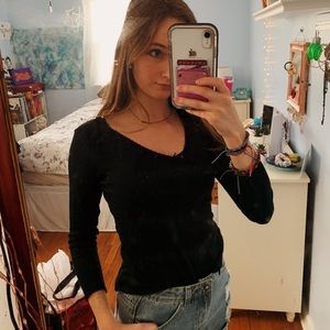 3/4 sleeve black shirt with lace